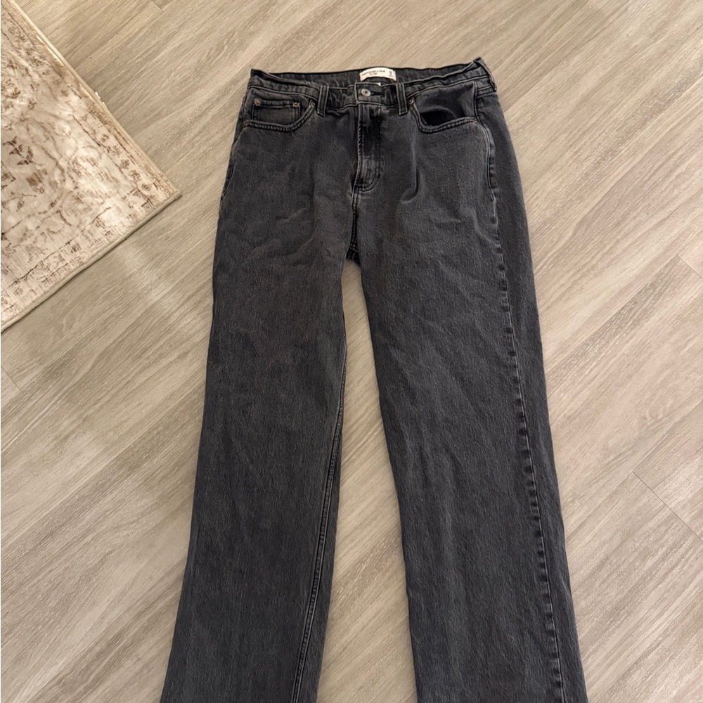 Abercrombie Low Rise Baggy Straight Leg Black/ Dark Grey Jeans